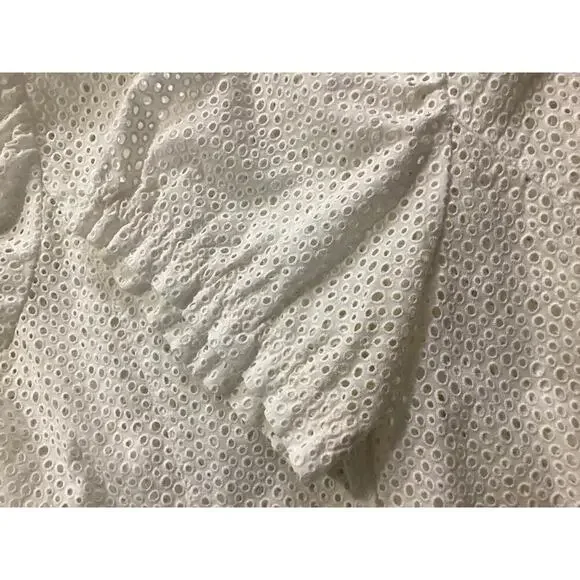 Escada white eyelet short-sleeved shirt rhinestone-embellished buttons size 38 - Picture 5 of 11